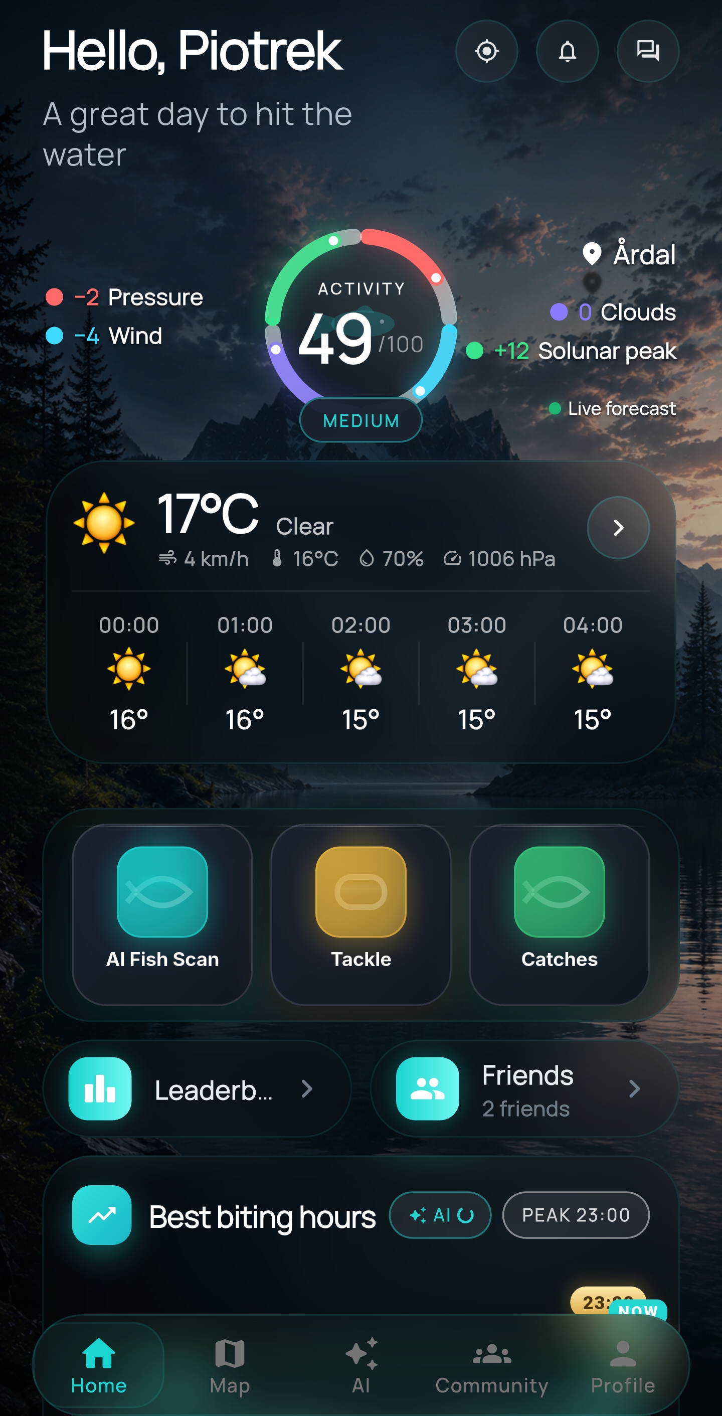 Fishing Pro home dashboard